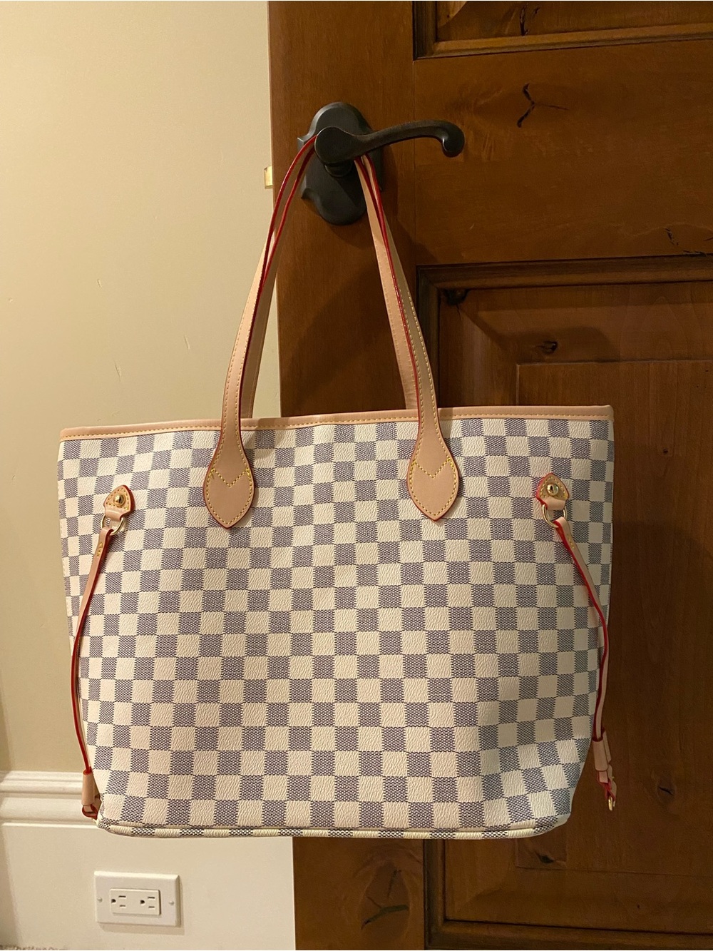 Beige Checkered Tote Bag with Red trim…never used